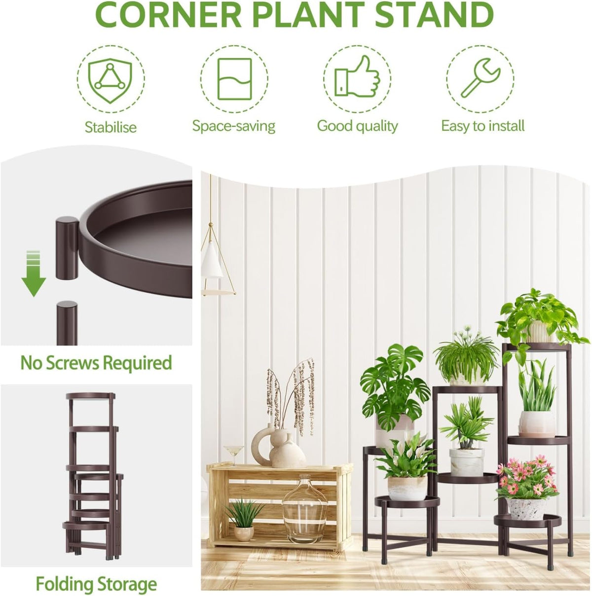 iDavosic.ly 7 Tier Large Plant Stand Indoor, 10 Inch Wide Tall Corner Metal Plant Stands Outdoor