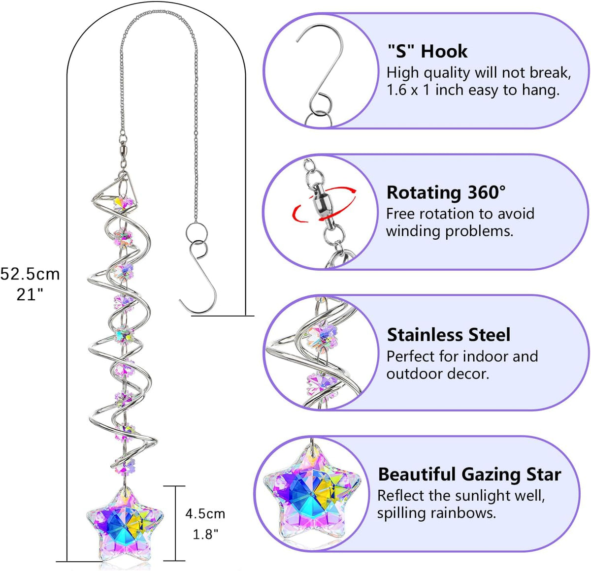 H&D HYALINE & DORA 21inch Crystal Suncatcher for Window Hanging Double-Spiral Design Gazing Ball