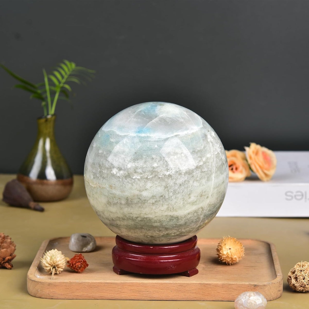 JIC Gem Natural Large Healing Crystal Sphere Ball Trolleite Crystal Decorative Ball Chakra