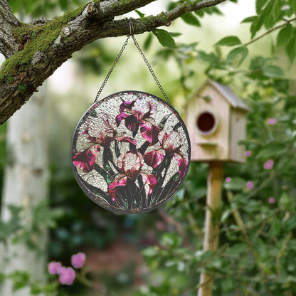Floral Stained Glass Window Hanging - Iris Design Handmade Suncatcher, Luyseyha 8 Inch Sun Catcher