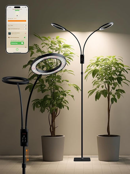 Smart Grow Lights for Indoor Plants,48W 2-Head Plant Light with Auto-Timer, Full Spectrum LED Grow