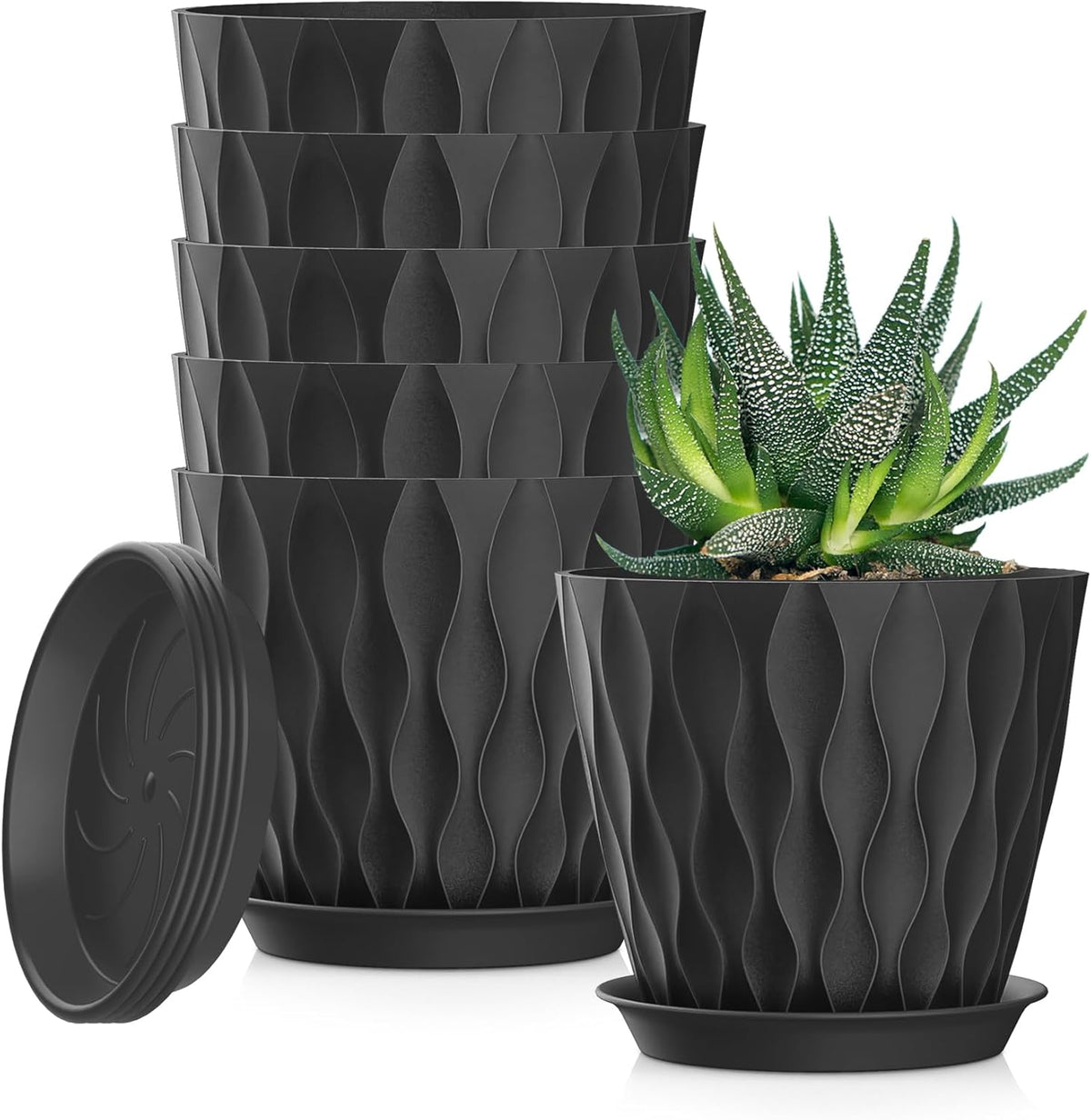 5 Inch Planter Pots, 6 Pack Indoor Planters, Small Flower Pots with Drainage Holes and Tray for