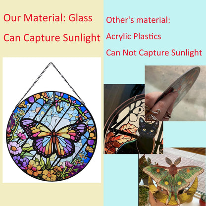 Butterfly Hanging Stained Glass for Windows,20cm/7.87inch Hand-Painted Sun Catcher Garden Hangings