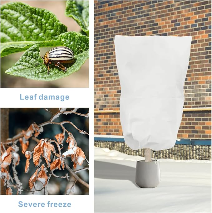 6 PCS Plant Covers Freeze Protection, 47.2"x31.5" Frost Blankets with Zipper Drawstring Reusable