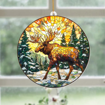 Stained Glass Style Acrylic Moose Ornament 2025 - Rustic Cabin Christmas Tree Ornament, Wildlife