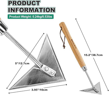 Berry&Bird Triangle Hand Hoe, 15.2'' Winged Weeder Garden Hoes with Short Wood Handle, Gardener