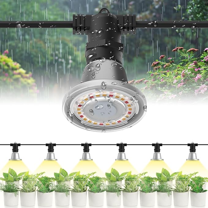 SANSI Outdoor LED Grow Lights,IP65 Waterproof String Grow Light,Full Spectrum 6-Light 72W Upgraded