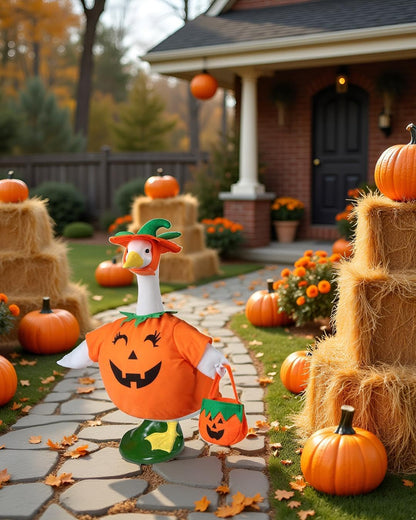 Pumpkin Goose Outfit, 23-inch Halloween Porch Goose Outfit. Cute Goose Clothes for Outdoor Garden