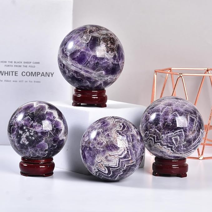 JIC Gem 3.1-3.5 inch(80-90mm) Large Crystal Ball Chevron Amethyst Healing Crystals Sphere with