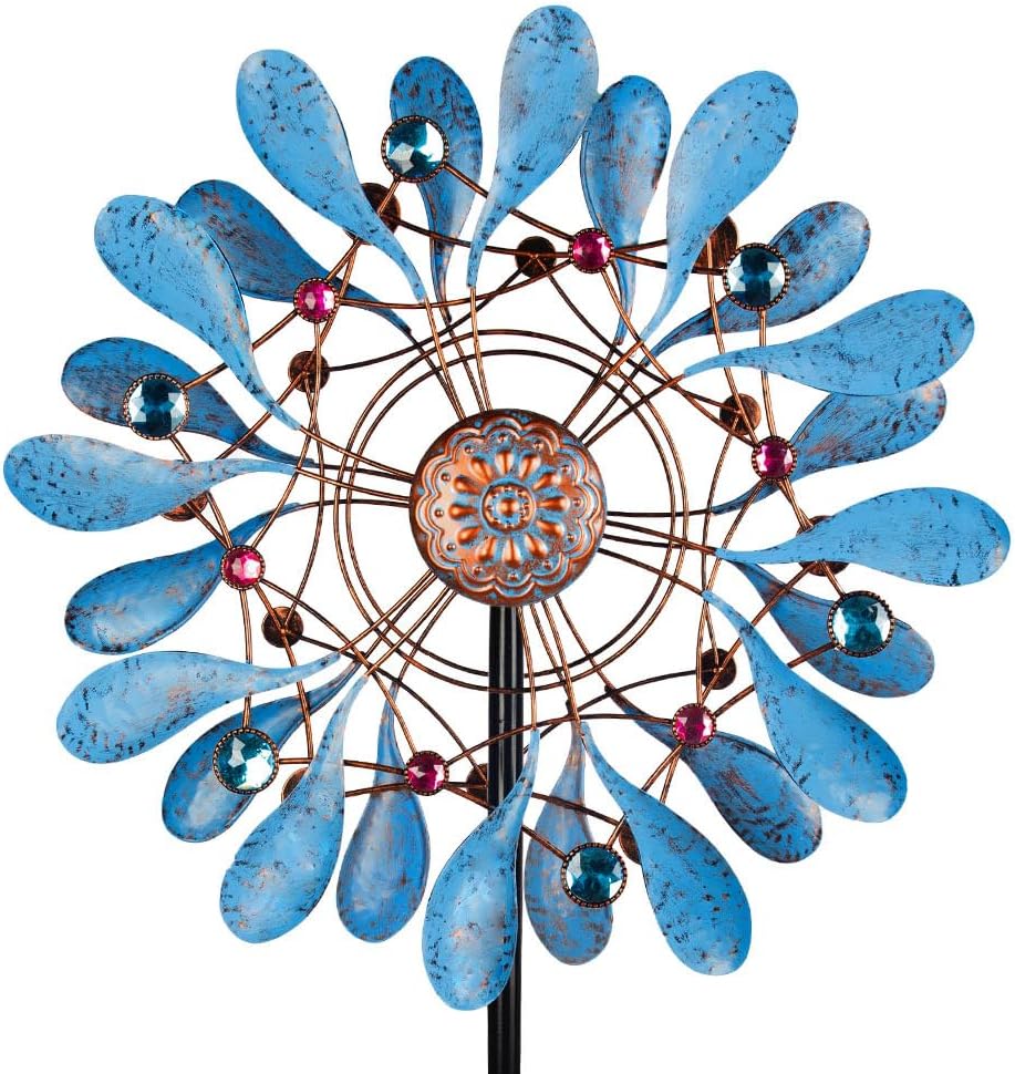 Stargarden Wind Spinners Outdoor, Large Kinetic Wind Spinner, Waterproof Blue Pinwheels with 4