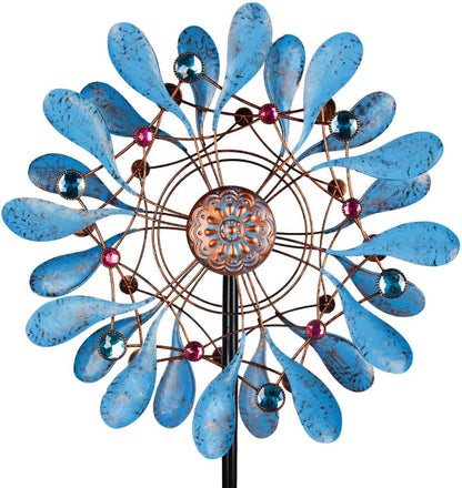 Stargarden Wind Spinners Outdoor, Large Kinetic Wind Spinner, Waterproof Blue Pinwheels with 4