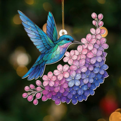 Hummingbird Stained Glass Ornament, Acrylic Window Hanging Suncatcher Decor, Bird Ornament for Car