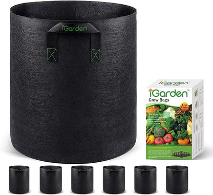 Grow Bags Tall, 5 Gallon Grow Pots 6 Pack with Handles, Heavy Duty 280G Thickened Nonwoven Fabric