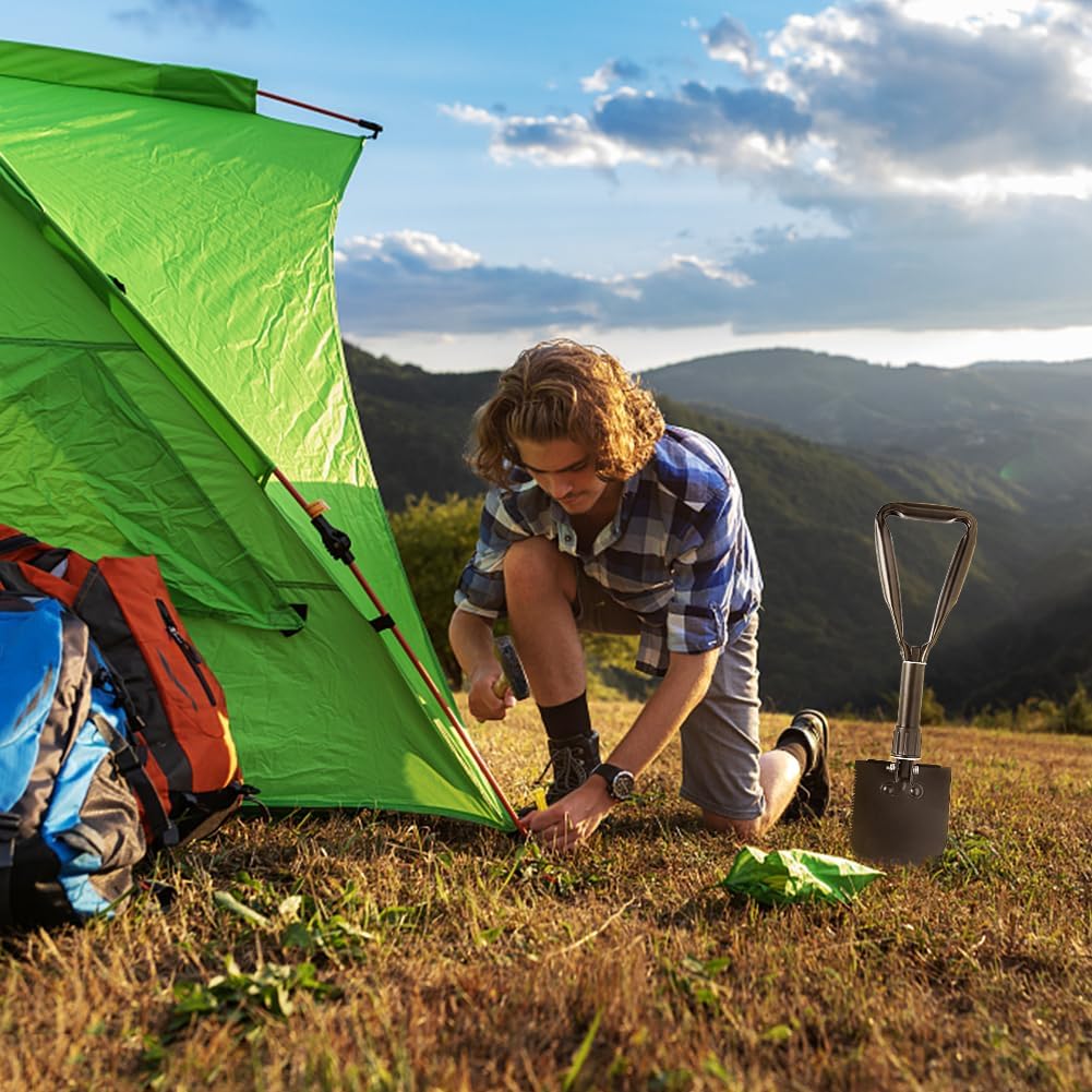 Camping Shovel, 18.5'' Lightweight Digging Shovel Portable Ergonomic High Carbon Steel Folding