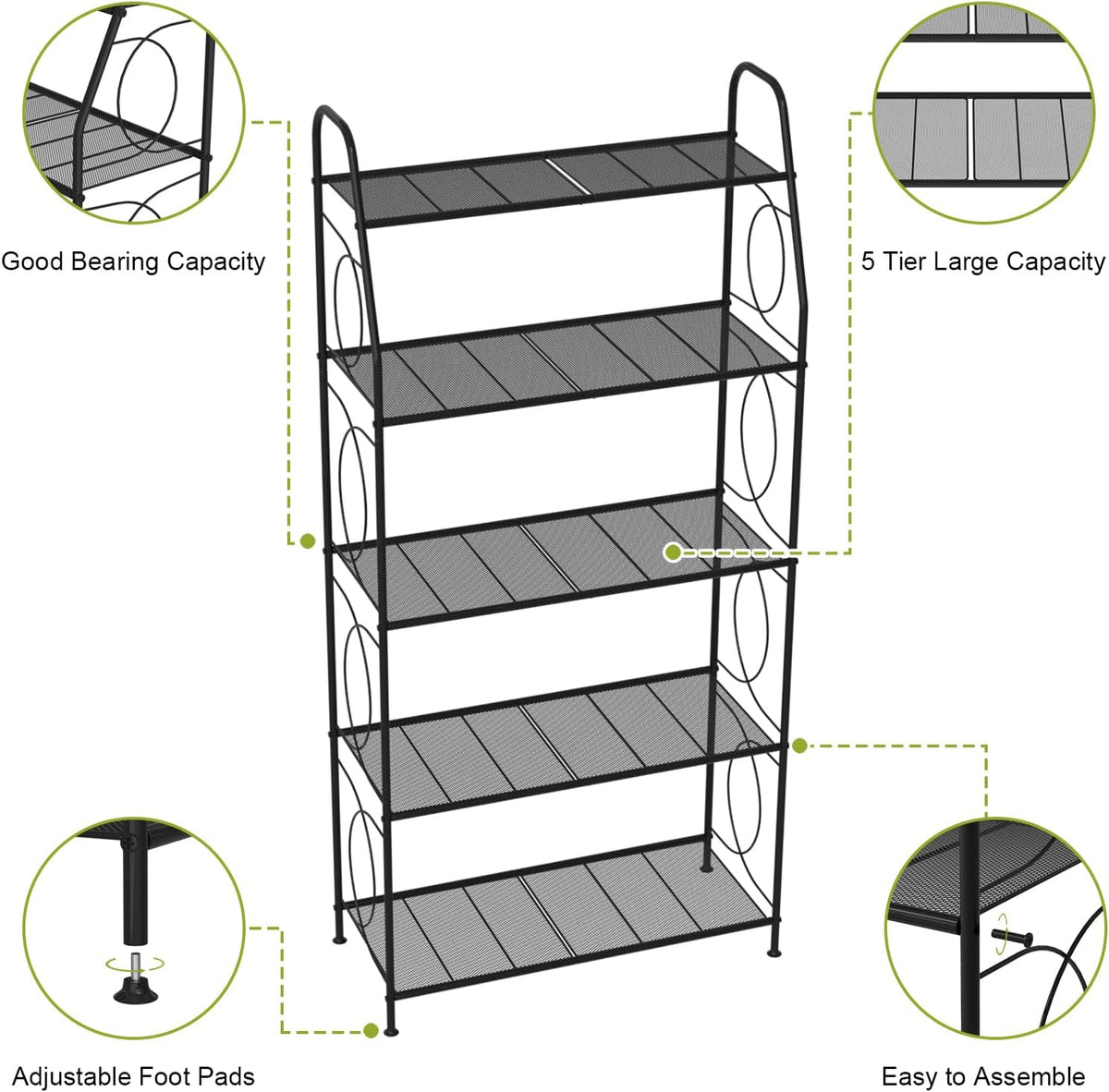 5 Tier Plant Stand Indoor Outdoor, Heavy Duty Plant Shelf, Metal Mesh Tall Plant Stands Holder Rack