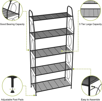 5 Tier Plant Stand Indoor Outdoor, Heavy Duty Plant Shelf, Metal Mesh Tall Plant Stands Holder Rack