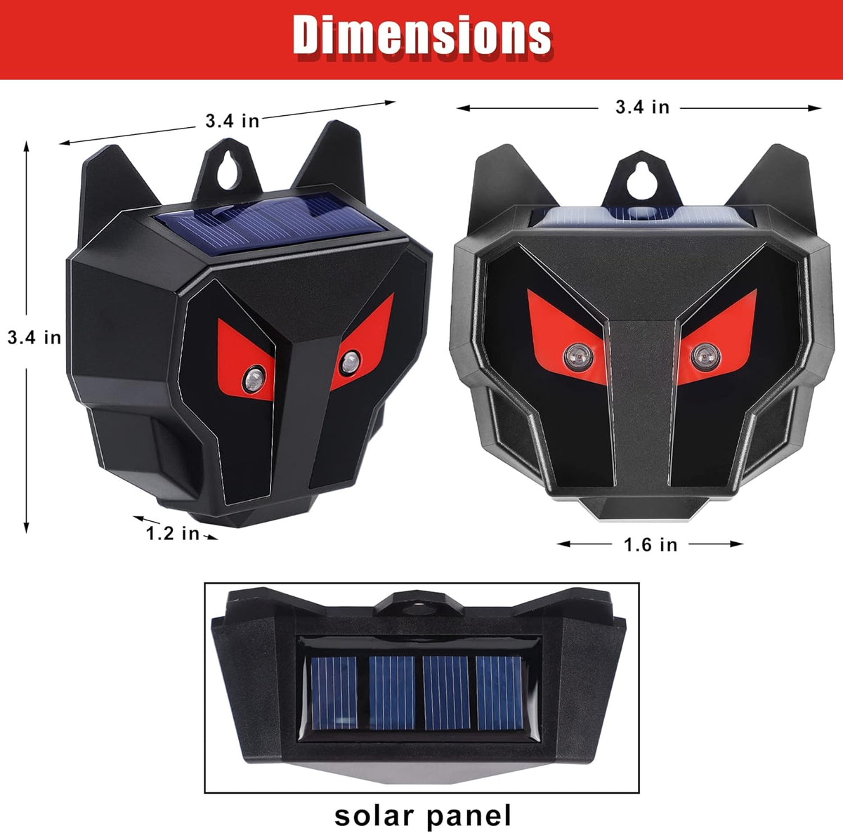 Solar Animal Repellent, Set of 4 Predator Eyes Animal Deterrent Sentinels with Red LED Blinking