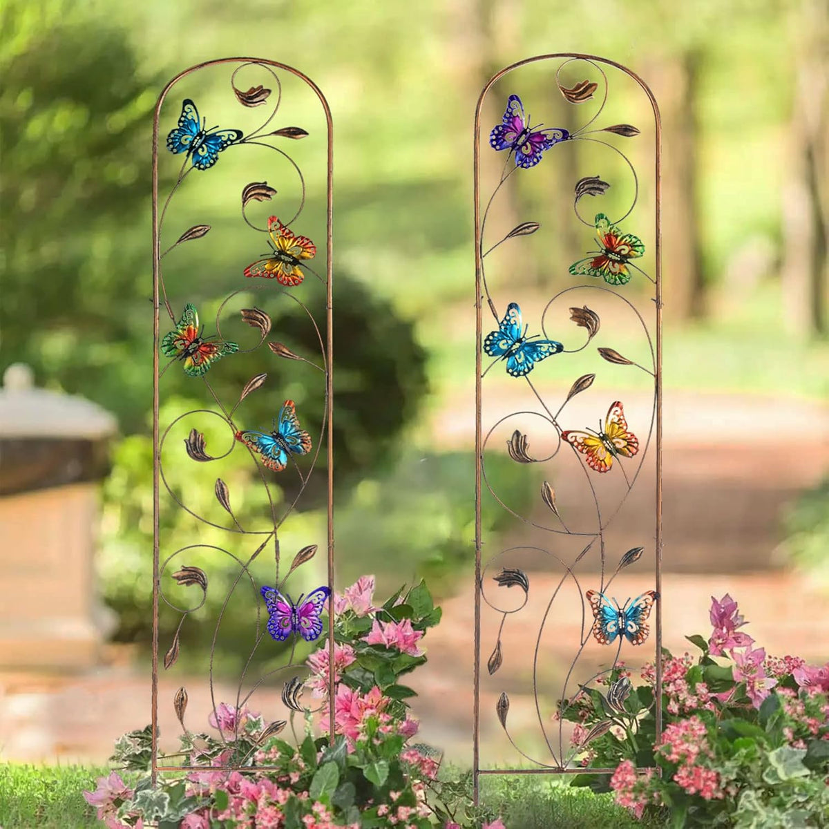 SUNNYPARK Set of 2 Butterfly Metal Garden Trellis for Climbing Plants, Decorative Vegetables
