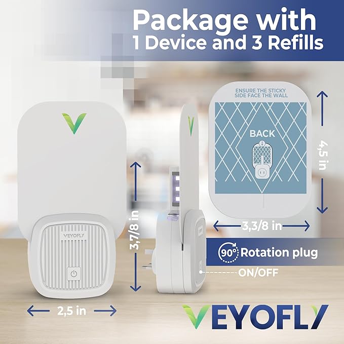 VEYOFLY Fly Trap Indoor, Fruit Fly Traps for Indoors, (1 Device + 3 Refills) Gnat Traps for House