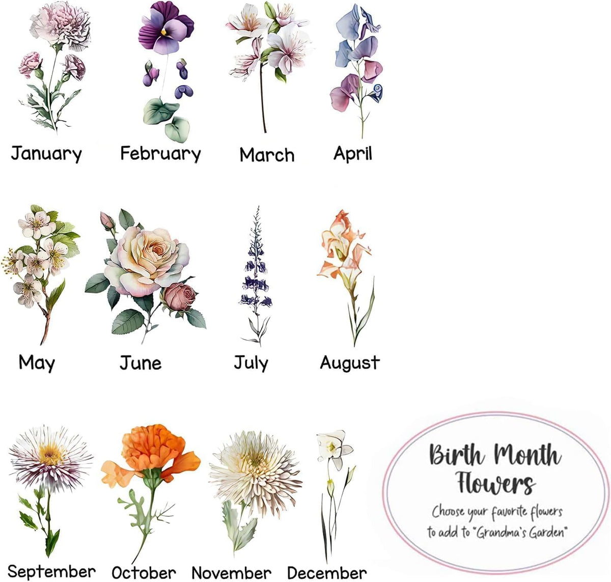 NAZENTI Personalized Nana's Garden Stained Glass Suncatcher with Birth Month Flowers, Custom