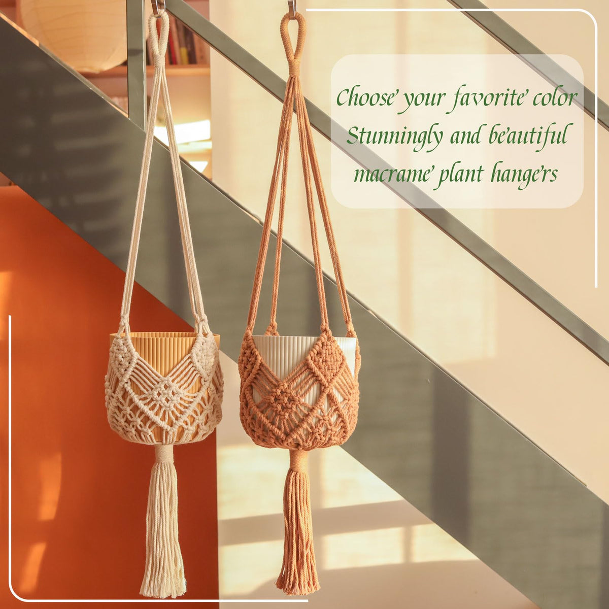 XINBOR Hanging Planter with Patterns,2Packs Macrame Plant Hangers Indoor Macrame for up to 8 inch