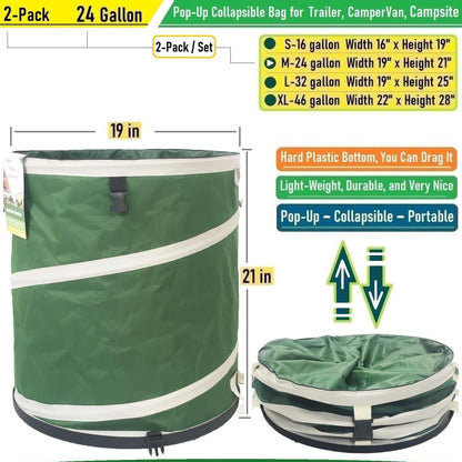2-Pack 24 Gallon Collapsible Trash Can (19x21 in) Solid Bottom for Pop-Up Trash Can,Recycling