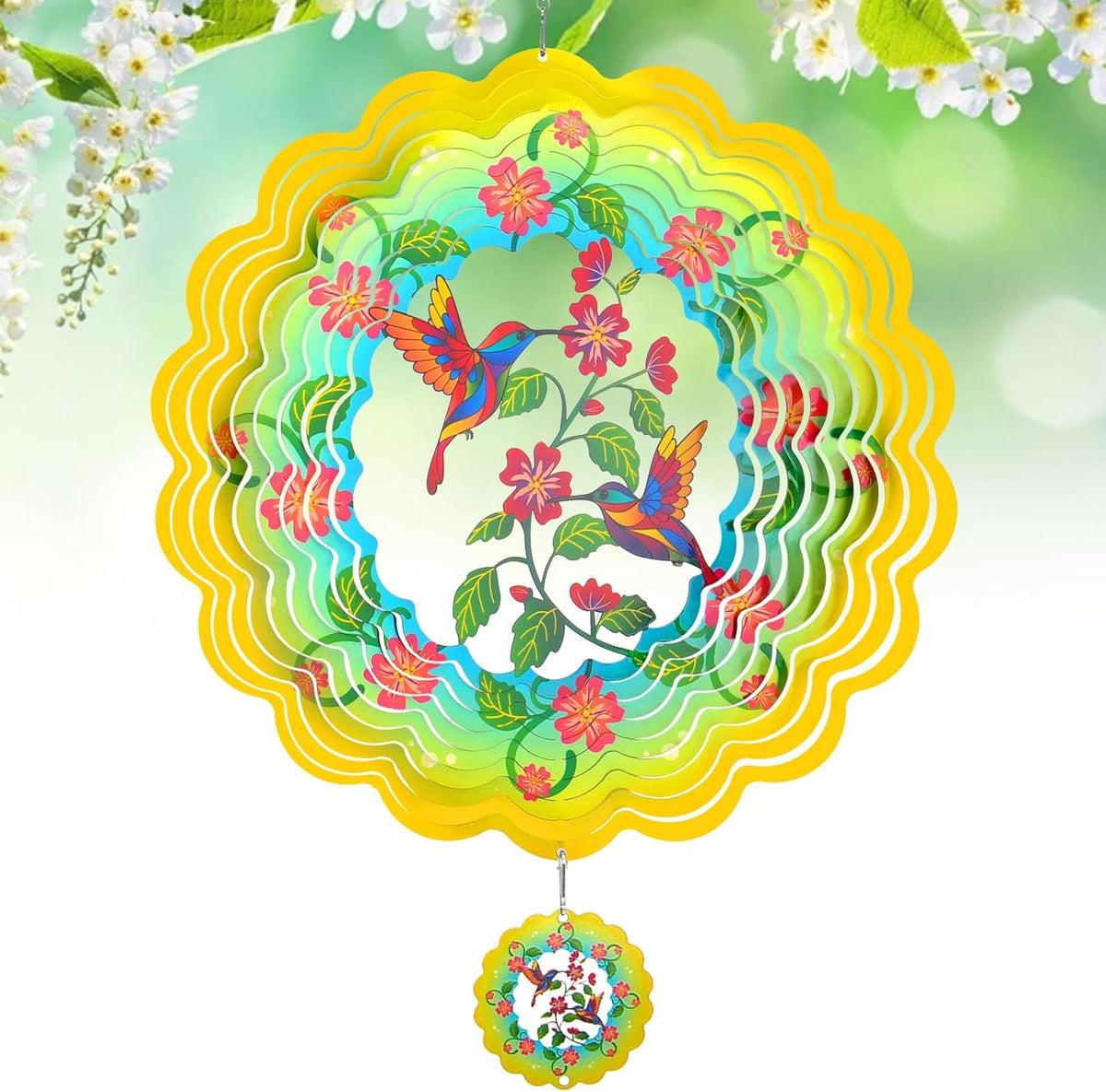 Wind Spinners - 12 Inches Large Hummingbird Wind Sculptures, 3D Reflective Metal Wind Spinner for
