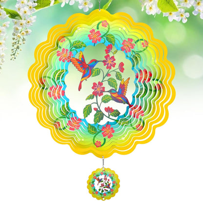 Wind Spinners - 12 Inches Large Hummingbird Wind Sculptures, 3D Reflective Metal Wind Spinner for