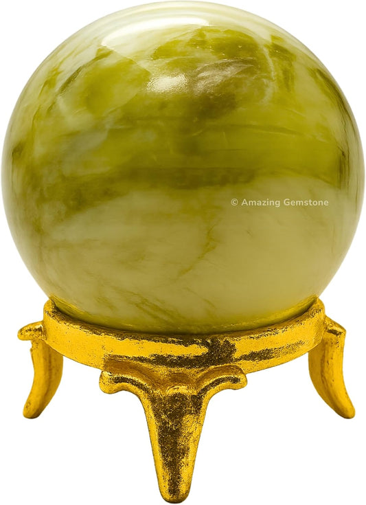 Amazing Gemstone Serpentine Crystal Ball with Stand - 2 Inches Crystal Sphere Meditation Balls for