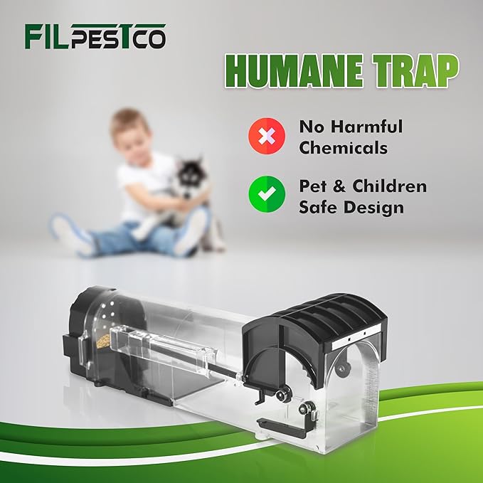 Set of 4 Humane, Catch and Release, Reusable, Tunnel Motel Mouse and Rat Trap for Indoor and