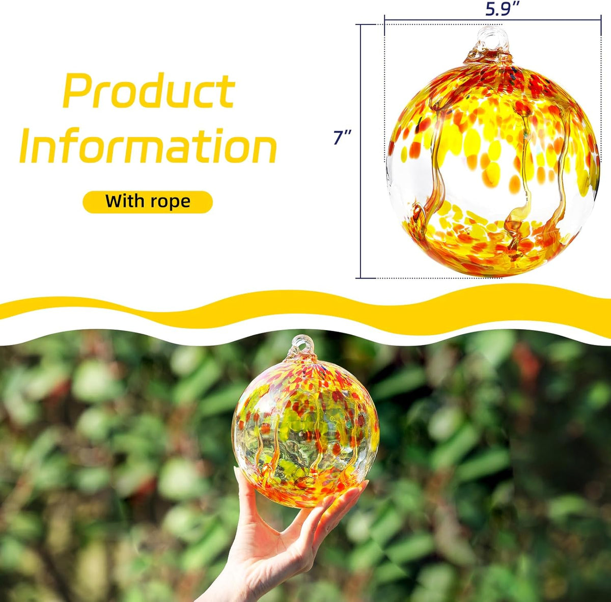 VOREEN 6" Hanging Glass Garden Gazing Ball Hand Blown Glass Witch Ball Christmas Ornament