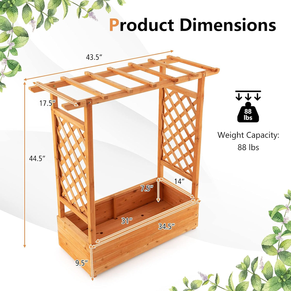 S AFSTAR Raised Garden Bed with Arch Trellis, Wood Planter Box with Hanging Roof, Side Trellis, 4
