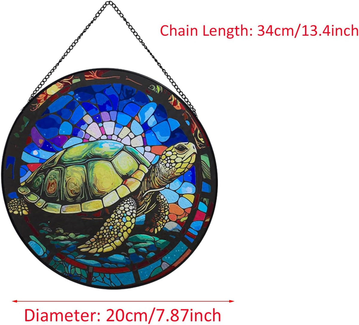 Hanging Stained Glass for Windows,20cm/7.87 inch Turtle Hand-Painted Glass Panel Window Hanging