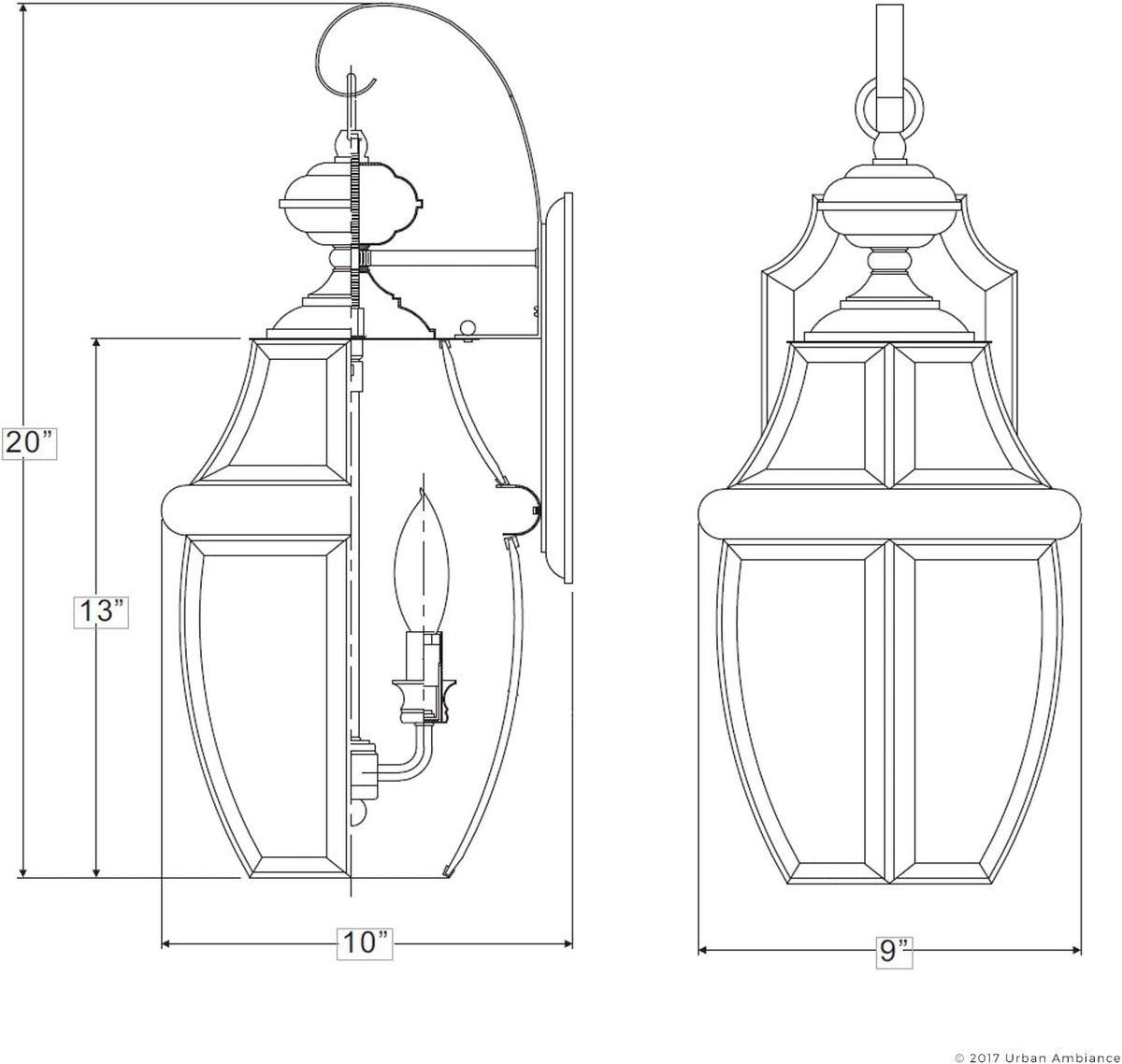 Urban Ambiance Luxury Colonial Outdoor Wall Light, Large Size: 20" H x 10.5" W, with Tudor Style