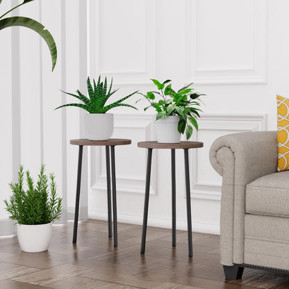 Plant Stand Indoor 2 Pack: Corner Wood 20 Inch Plant Stand Mid Century Modern Decor - Small Round