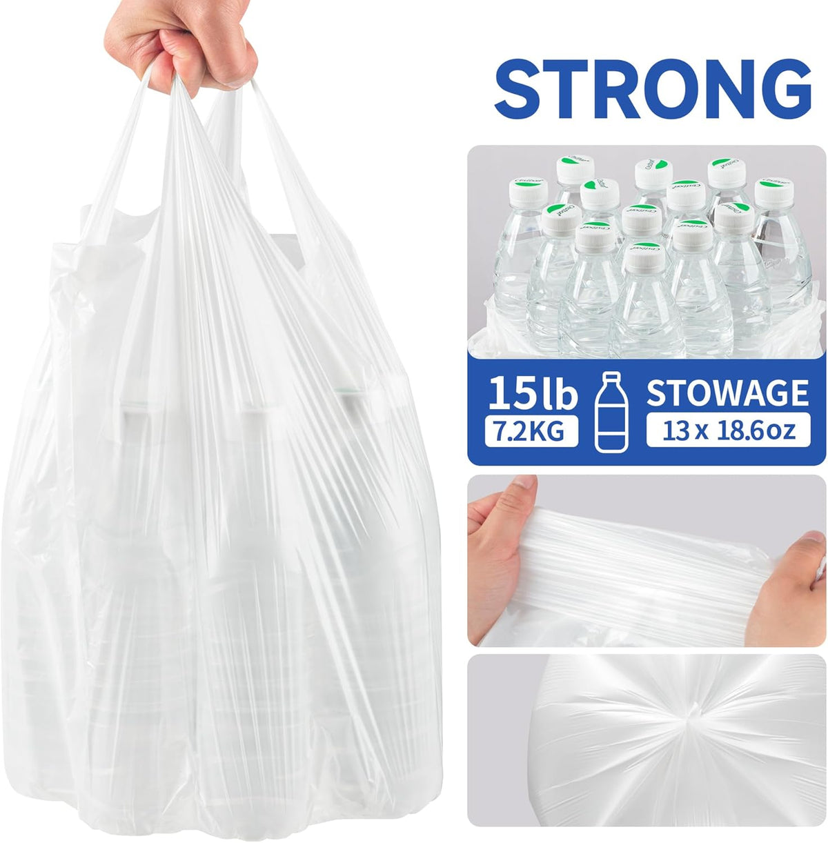 Small Trash Bags with Handles 2.6 Gallon 50 Count White - Ocean Plastic Upcycling - Plastic Garbage