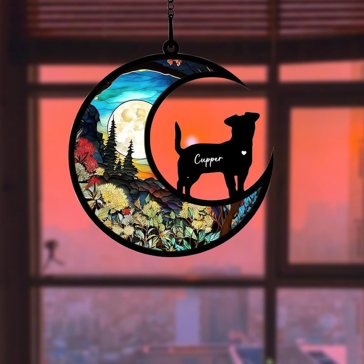 Dog Memorial Suncatcher, Personalized Pet Breeds with Name Date, Stained Glass Light Catcher, Dog