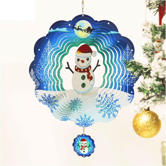 Christmas 3D Wind Spinners Hanging, 12in Large Stainless Steel Yard Sculpture for Winter Outdoor