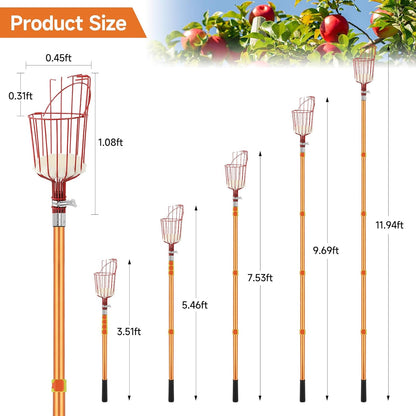 SANLIKE Fruit Picker Tool 12FT Telescoping Fruit Picker Pole, Easy to Assemble Twist-On Apple