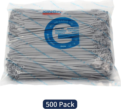 XINGO 8 Inch Silver Cable Zip Ties (500 Pack), 40 Lbs Tensile Strength-Heavy Duty, Self-Locking