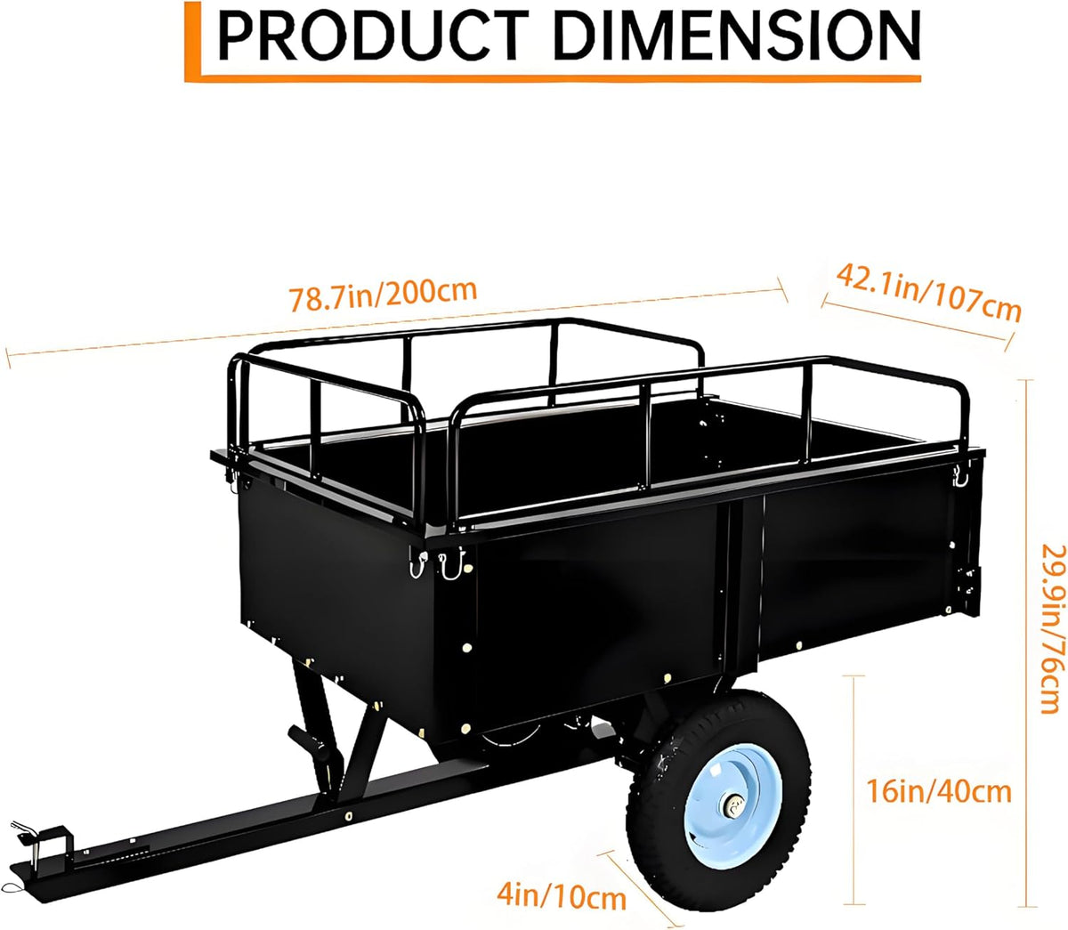 GarveeLife Utility Trailer, ATV Steel Garden Trailer, 750 Lbs 15 Cu.Ft. with Removable Sides