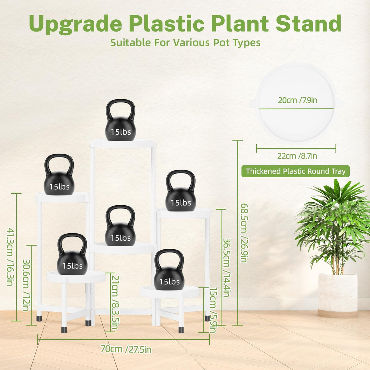 iDavosic.ly 6 Tier Folding Plant Stand Indoor Outdoor with Plastic Tray, Tiered Corner Flower