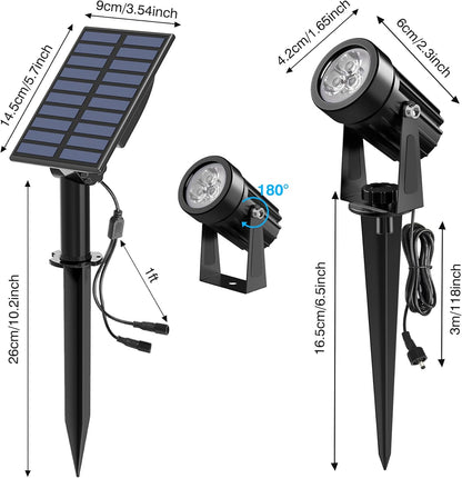 Solar Spot Lights Outdoor, 2-in-1 Solar Landscape Spotlights IP65 Waterproof 9.8ft Cable,Auto