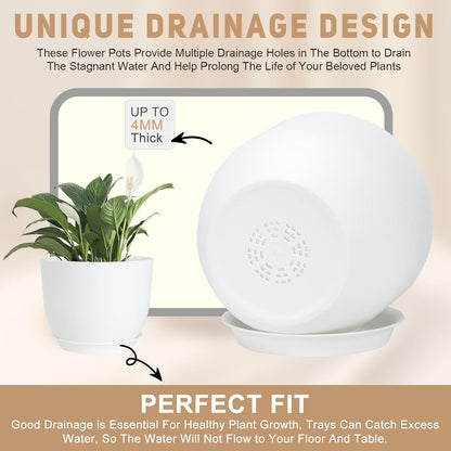 Plant Pots 10/9/8/7.5/7 inch Flower Pots with Multi Mesh Drainage Holes, Planters for Indoor