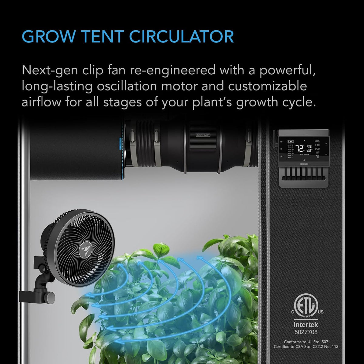 AC Infinity CLOUDRAY S6, Grow Tent Clip Fan 6” with Redesigned Long-Life EC Motor, Custom 10
