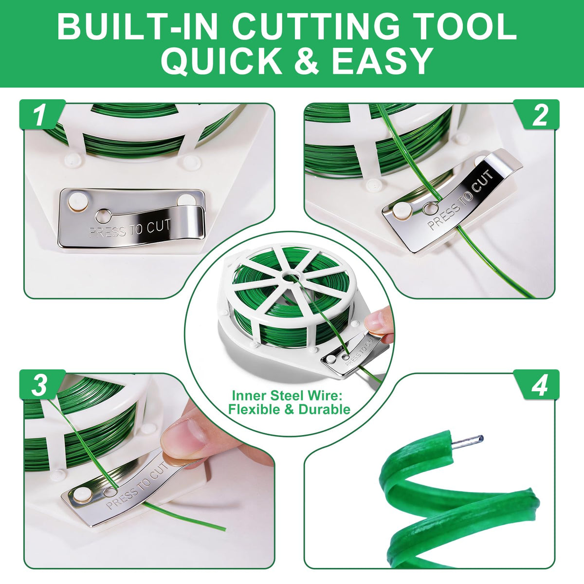 2 Pack Twist Ties, 525 Feet Rustproof Flexible Garden Plant Tie with Cutter