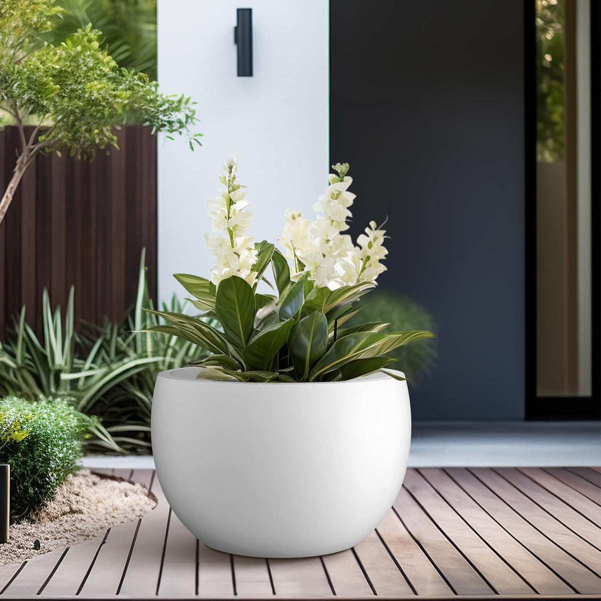Kante 15.7" Dia Round Concrete Planter, Outdoor/Indoor Large Bowl Plant Pots with Drainage Hole and