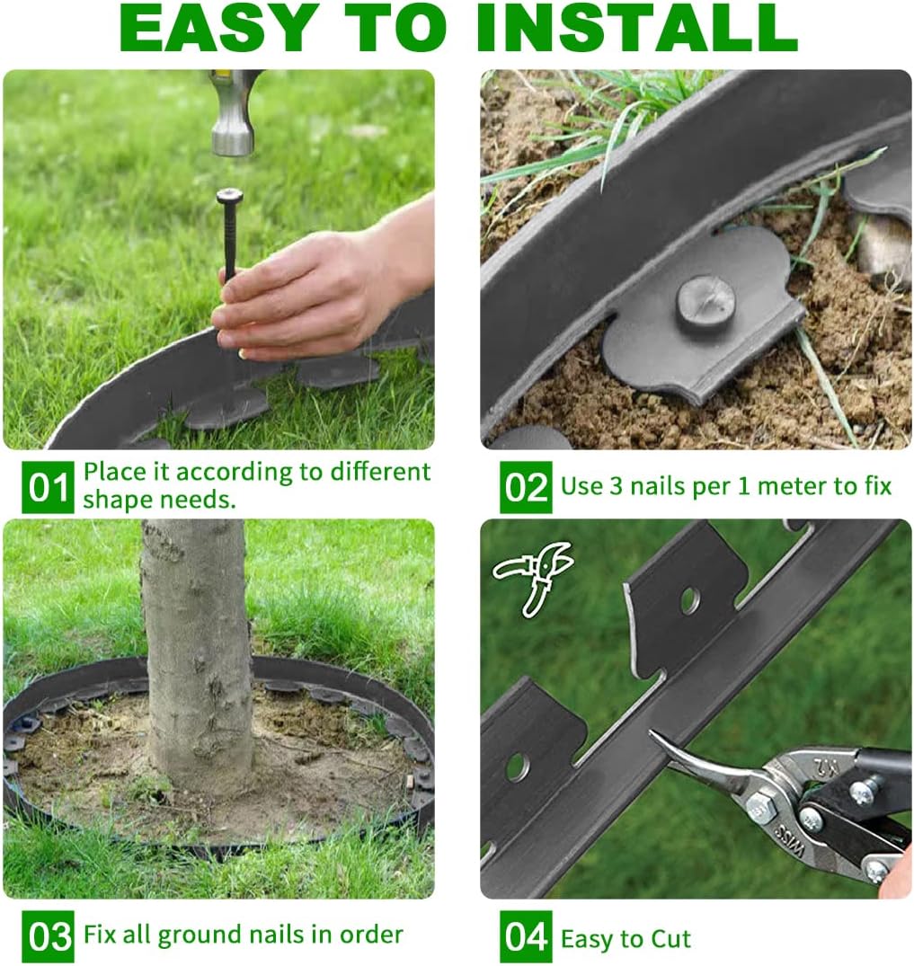 Landscape Edging 33ft,Garden Borders Edging [Extra Tall 4IN ] with 30pcs Spikes,Lawn Edging Kit