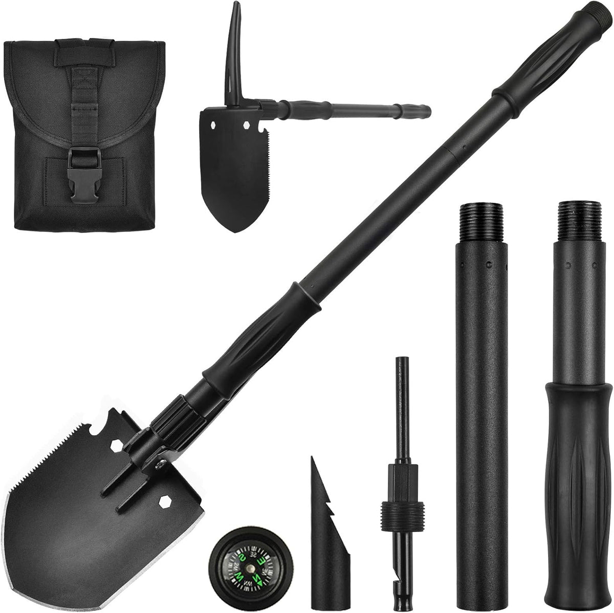 Survival Shovel, (28.3'') Camping Folding Shovel, Military Spade Multitool, Tactical Trench Tool