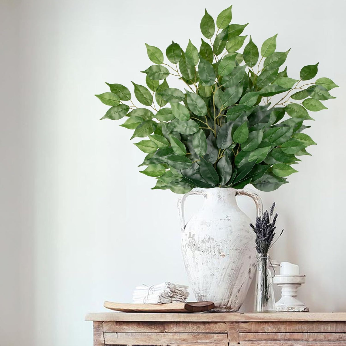 12PCS Ficus Leaves Artificial Branches 24" Faux Ficus Greenery Tree Branches Fake Ficus Leaves
